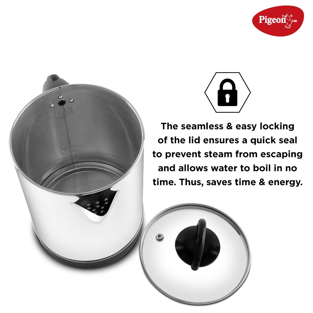 Pigeon Quartz 1.7L Electric Kettle (Model: SAP-14525) – 1500W, Stainless Steel Body, Glass Lid, Auto Shut-Off