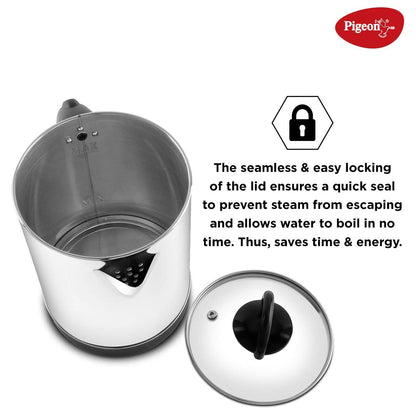 Pigeon Quartz 1.7L Electric Kettle (Model: SAP-14525) – 1500W, Stainless Steel Body, Glass Lid, Auto Shut-Off