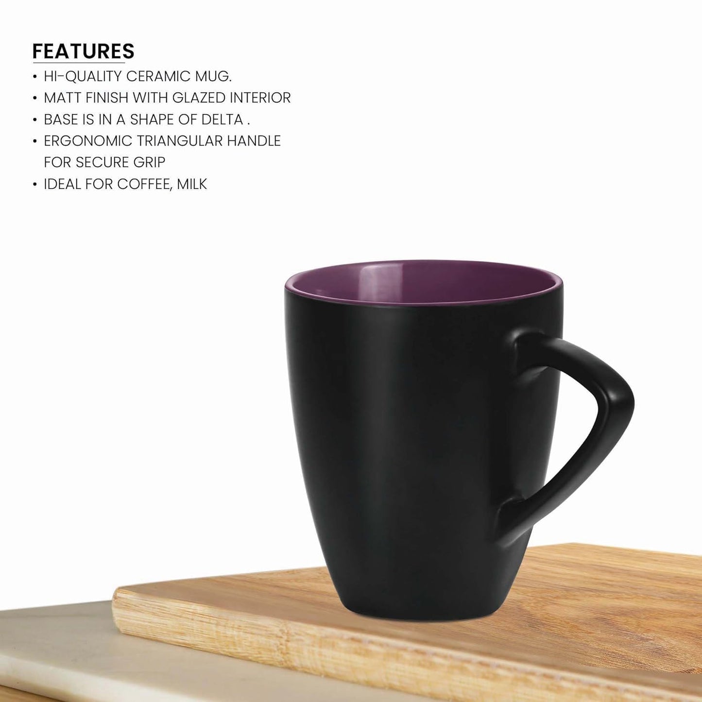 Treo Delta Ceramic Mug Set – 240 ml (Set of 6)