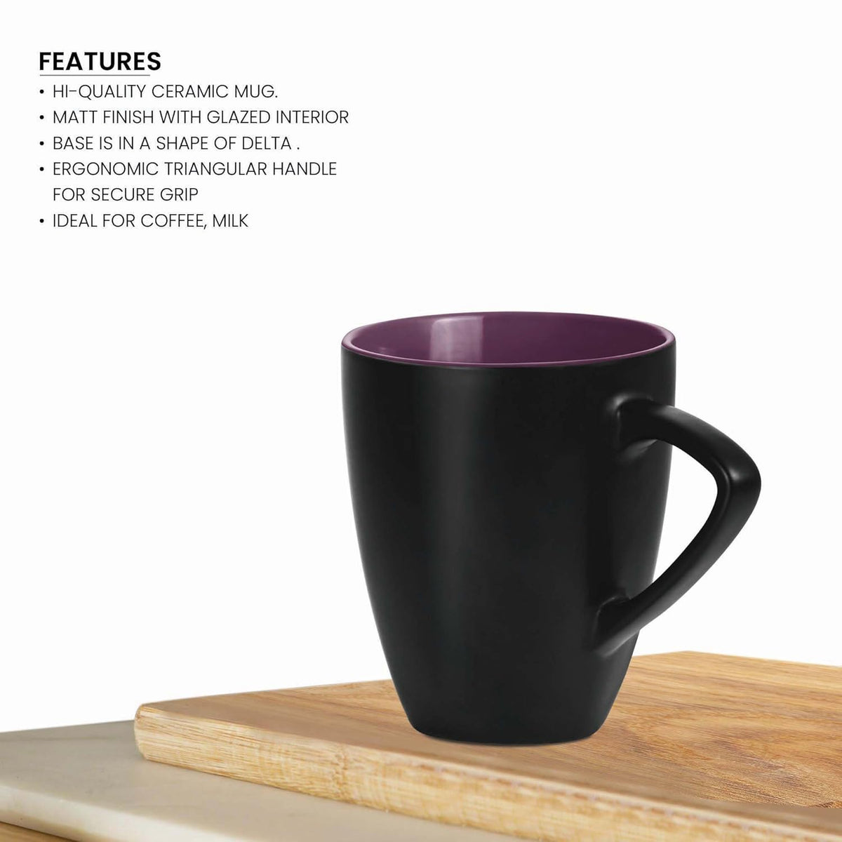 Treo Delta Ceramic Mug Set – 240 ml (Set of 6)