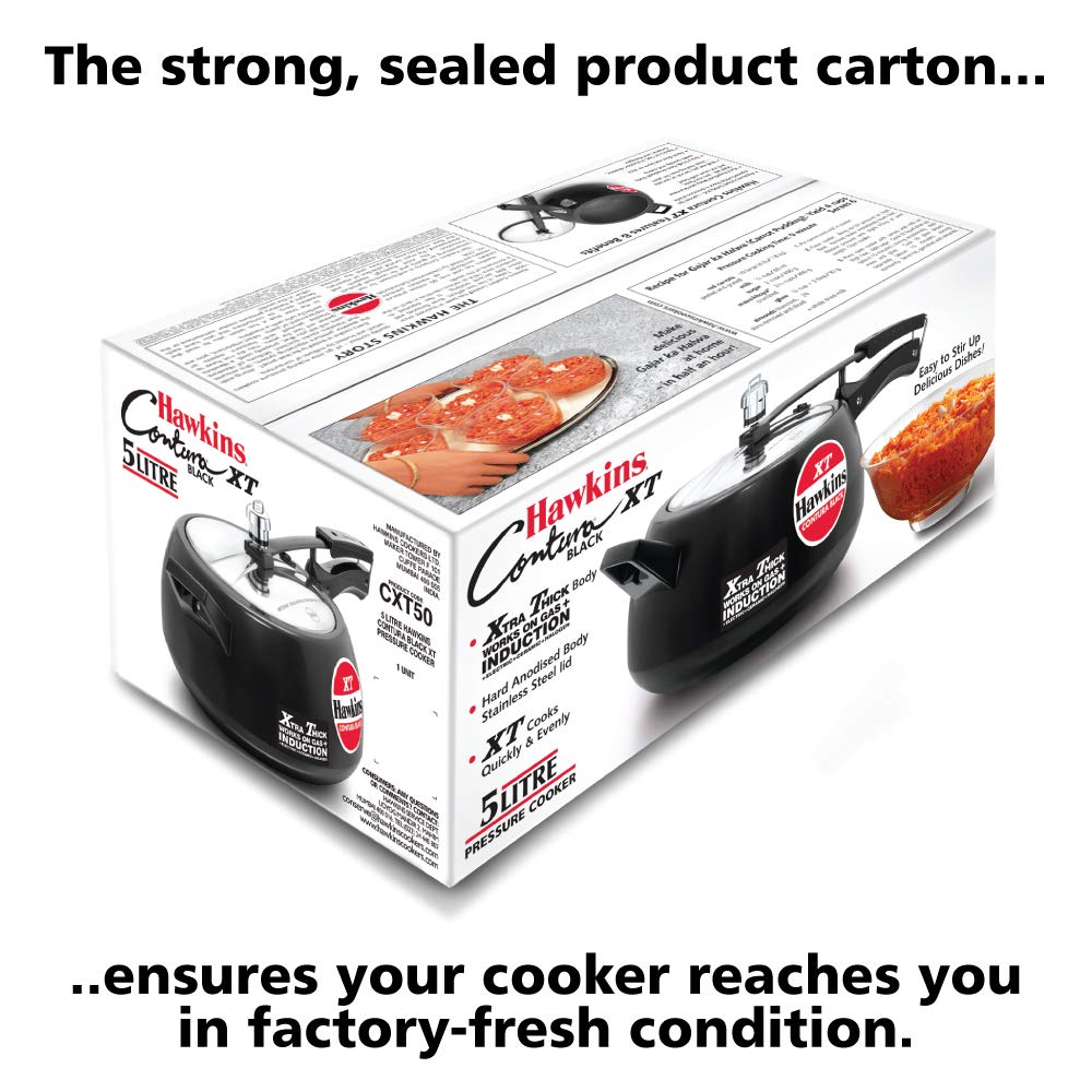Hawkins Contura Black XT 5L Pressure Cooker – Hard Anodized, Induction-Compatible, Inner Lid Design
