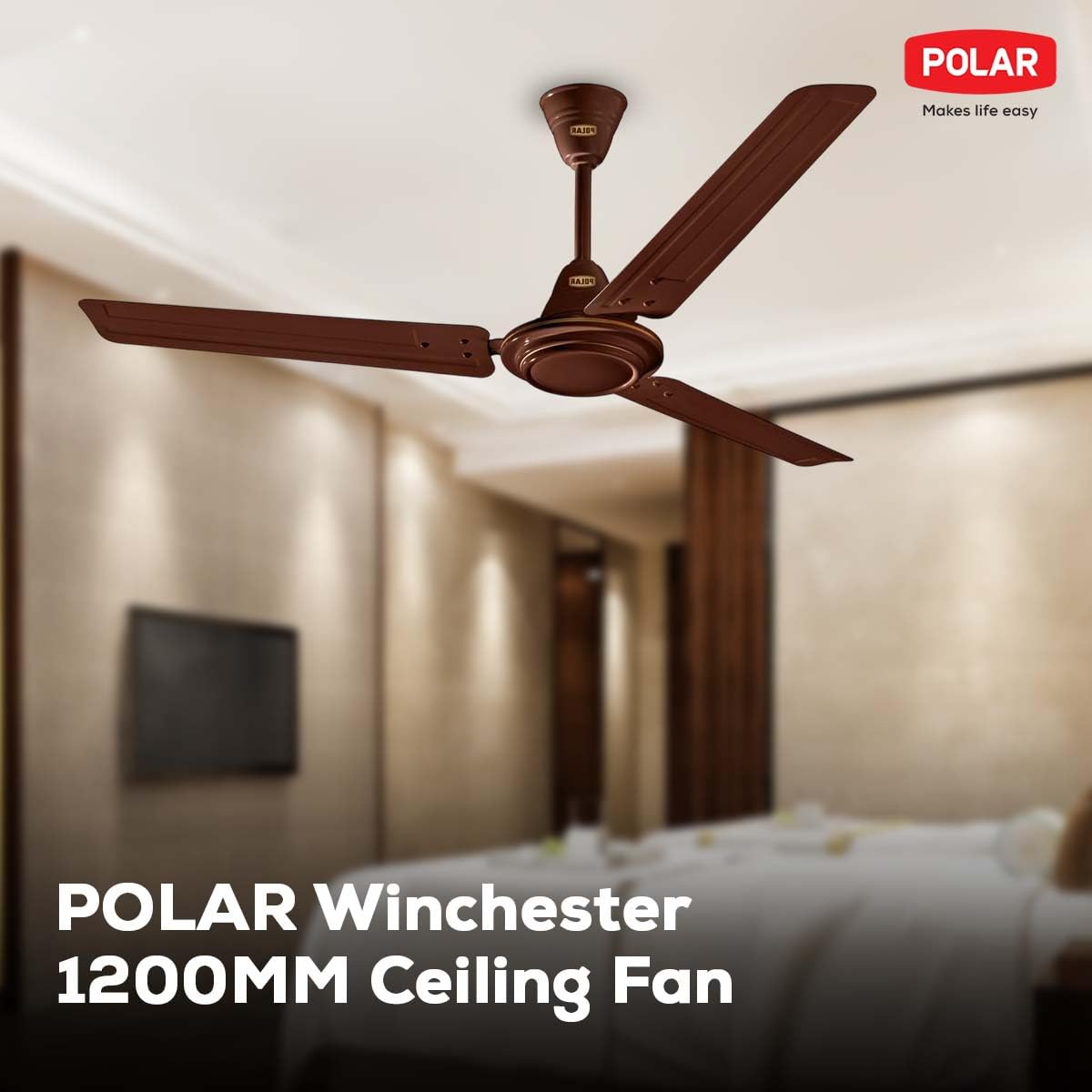 Polar Winchester 1200mm Ceiling Fan – 3 Blades, 52W, Copper Motor, Energy Efficient
