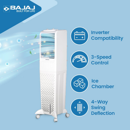 Bajaj TMH50 Tower Air Cooler 50L with Honeycomb Cooling Pads & 30 Ft Air Throw