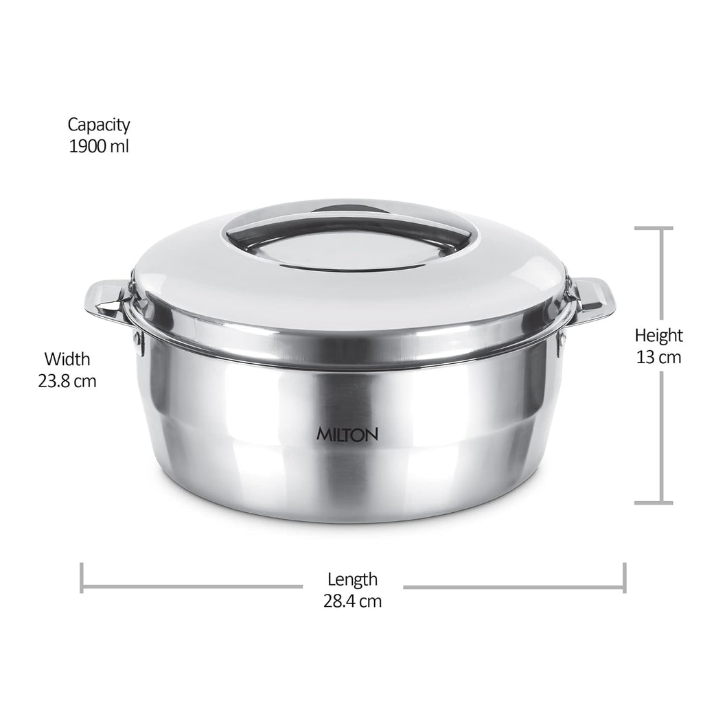 Milton Empress 2000 Stainless Steel Casserole – 1900 ml, Double-Walled Insulated Hot Pot
