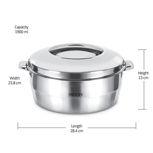 Milton Empress 2000 Stainless Steel Casserole – 1900 ml, Double-Walled Insulated Hot Pot