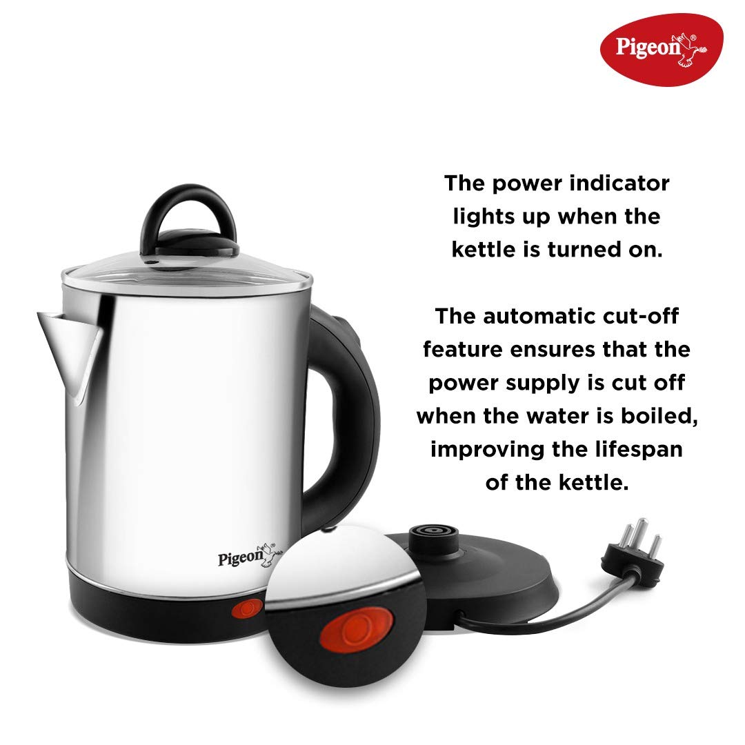 Pigeon Quartz 1.7L Electric Kettle (Model: SAP-14525) – 1500W, Stainless Steel Body, Glass Lid, Auto Shut-Off