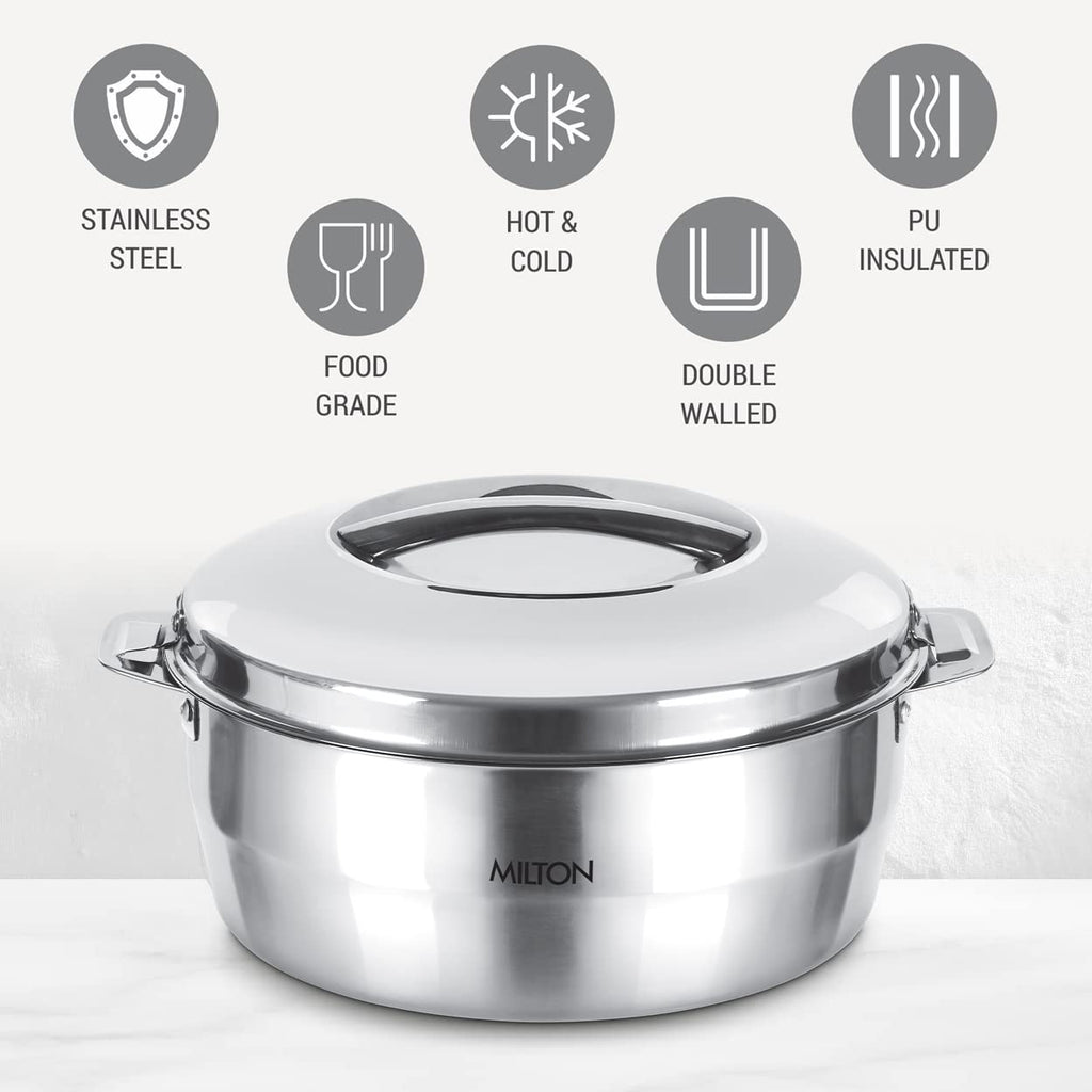Milton Empress 2000 Stainless Steel Casserole – 1900 ml, Double-Walled Insulated Hot Pot