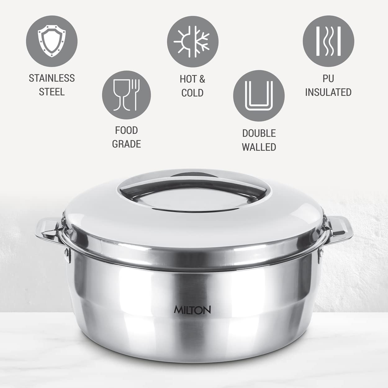 Milton Empress 2000 Stainless Steel Casserole – 1900 ml, Double-Walled Insulated Hot Pot