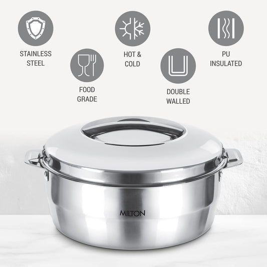 Milton Empress 2000 Stainless Steel Casserole – 1900 ml, Double-Walled Insulated Hot Pot