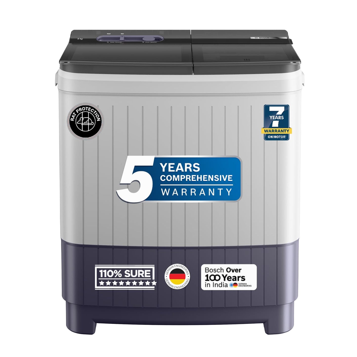 Bosch WJP802L0IN Series 4 – 8 kg 5 Star Semi-Automatic Top Load Washing Machine (Lilac)