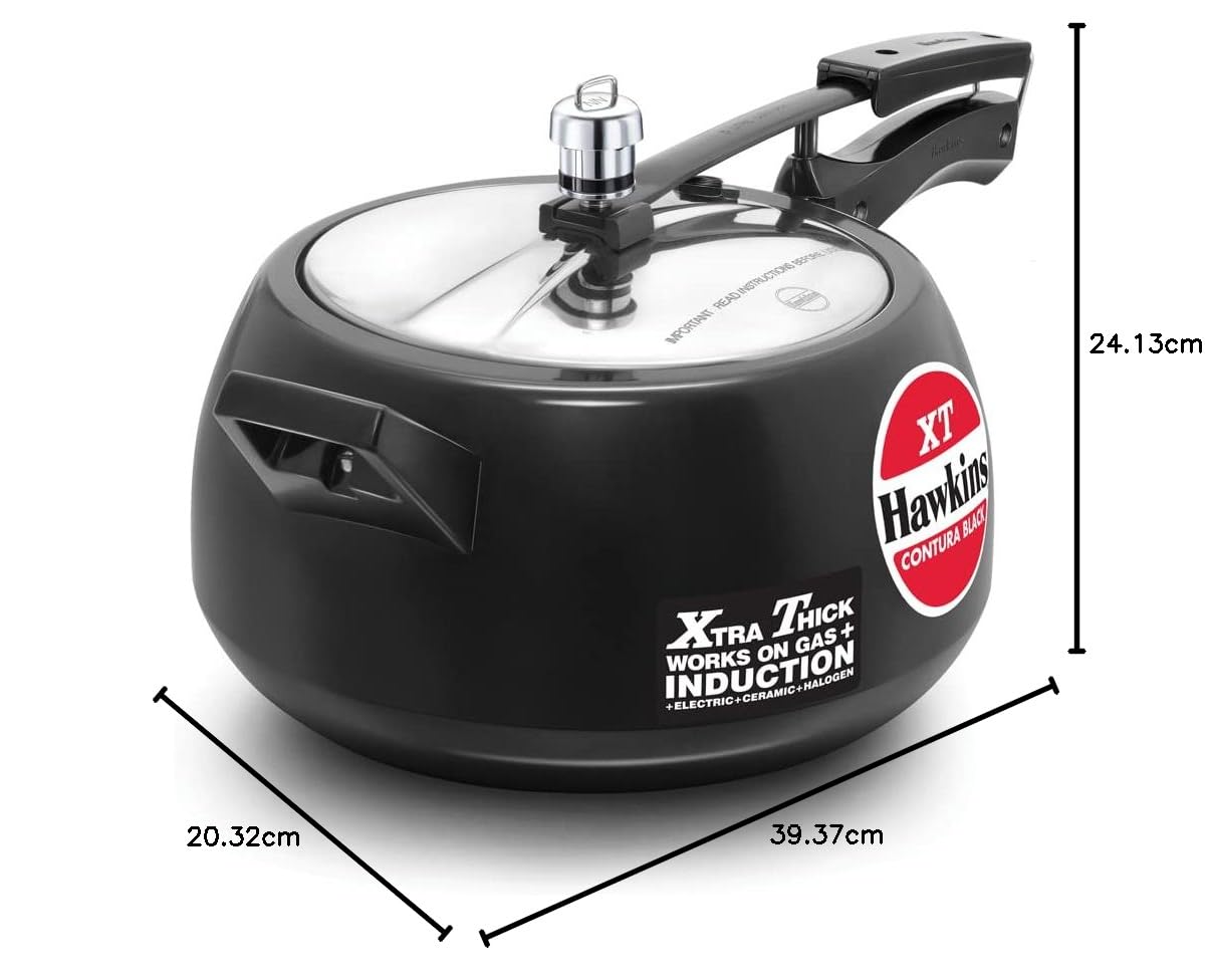 Hawkins Contura Black XT 5L Pressure Cooker – Hard Anodized, Induction-Compatible, Inner Lid Design
