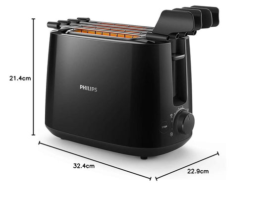 Philips HD2583/90 Daily Collection 2-Slice Toaster – 600W, 8 Browning Settings, Bun Warming Rack – Black