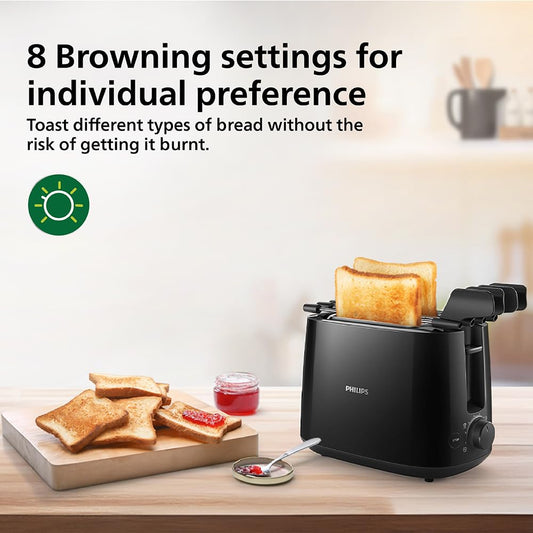 Philips HD2583/90 Daily Collection 2-Slice Toaster – 600W, 8 Browning Settings, Bun Warming Rack – Black