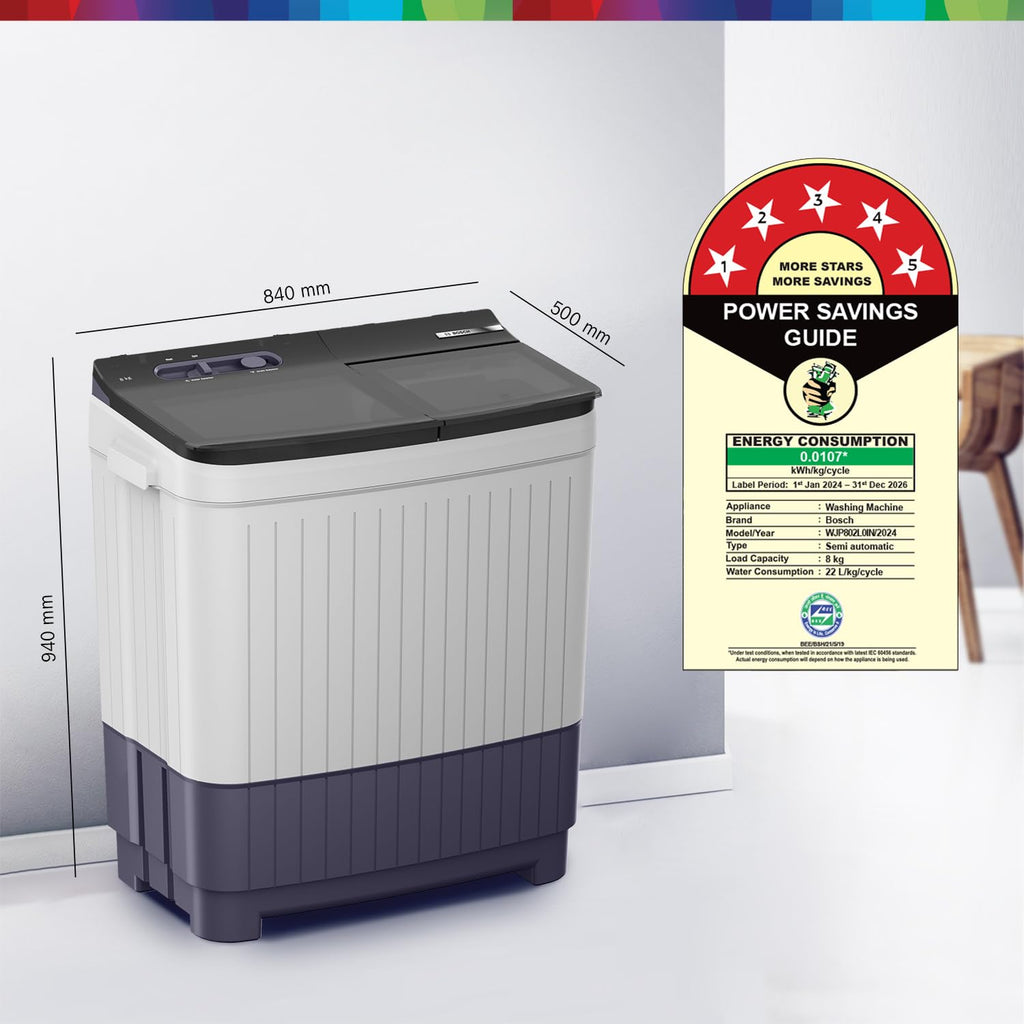 Bosch WJP802L0IN Series 4 – 8 kg 5 Star Semi-Automatic Top Load Washing Machine (Lilac)