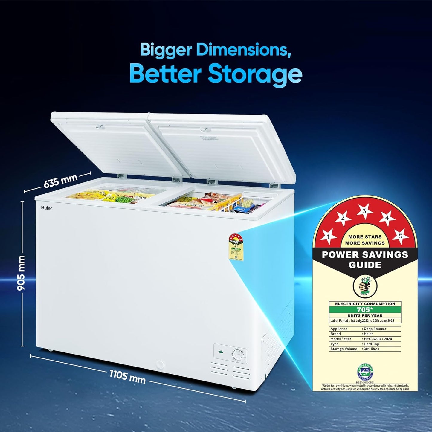 Haier HFC-320DM5 – 320L 5-Star Double Door Hard Top Convertible Deep Freezer