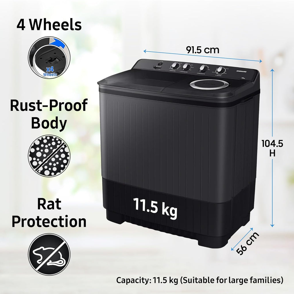 Samsung 11.5 Kg Semi-Automatic Top Load Washing Machine Appliance (WT11A4260GD/TL,Dark Gray)