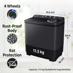 Samsung 11.5 Kg Semi-Automatic Top Load Washing Machine Appliance (WT11A4260GD/TL,Dark Gray)