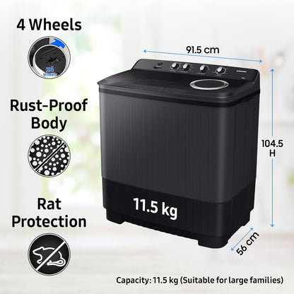 Samsung 11.5 Kg Semi-Automatic Top Load Washing Machine Appliance (WT11A4260GD/TL,Dark Gray)