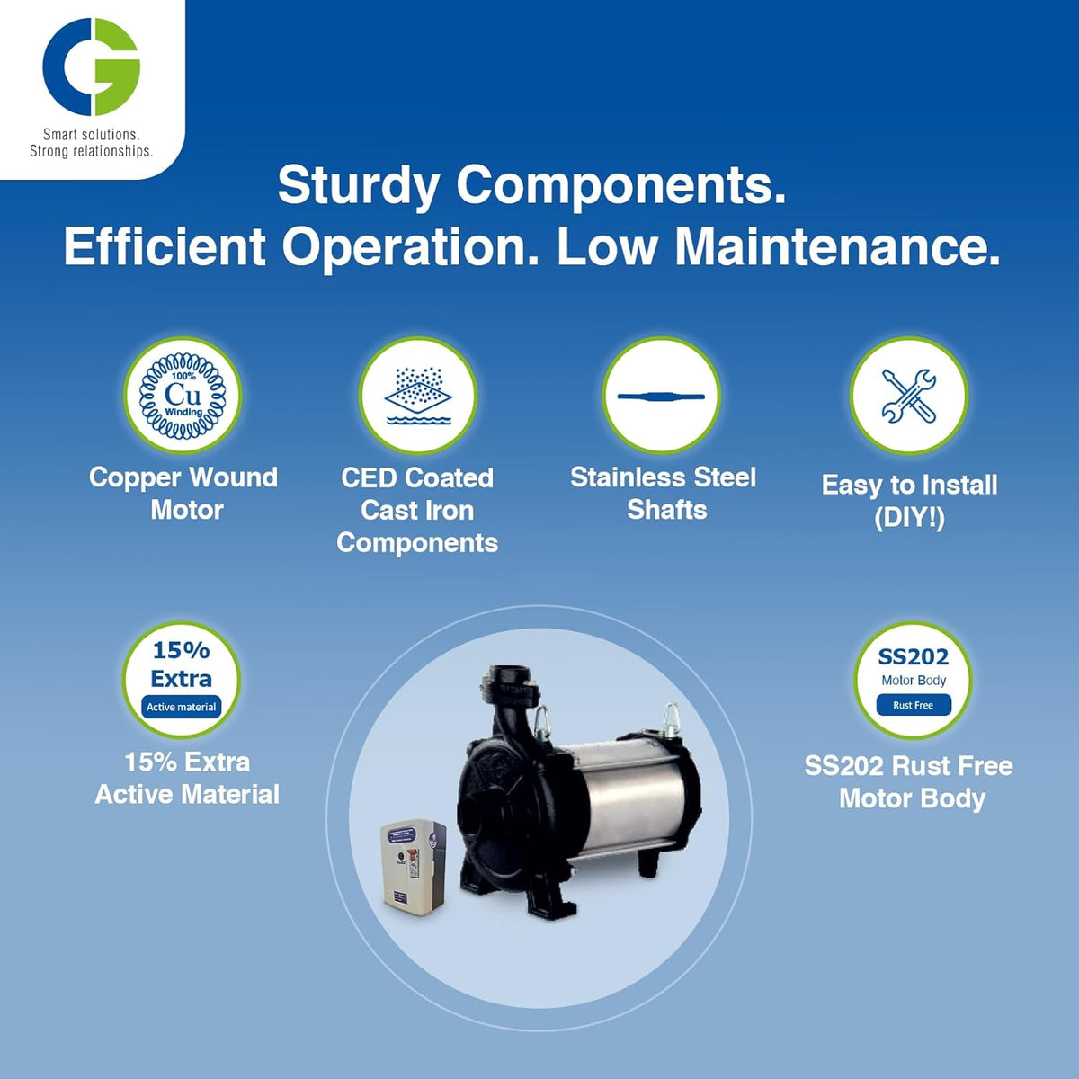 CG-CGDOW1580Z43 | DOW Openwell Z43 | 1.12kW/1.1 HP | Domestic Open Well Submersible Pump | Energy Efficient | SS 202 Motor Body | SS Shaft | CED Coated Component | Copper Motor | 1Yr Warranty