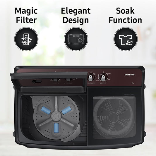 Samsung 9 Kg 5 Star Semi-Automatic Top Load Washing Machine Appliance (WT90B3560RB/TL,DARK GRAY)