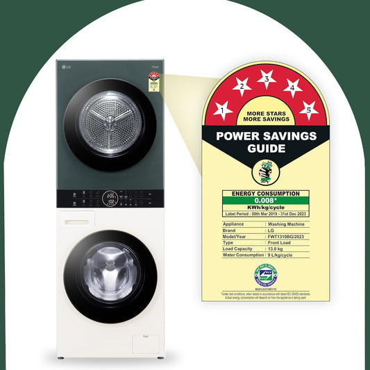 LG FWT1310BG 13kg/10kg AI Direct Drive™ WashTower™ with TurboWash™ 360°, Steam+, and SmartThinQ® (Black Steel)