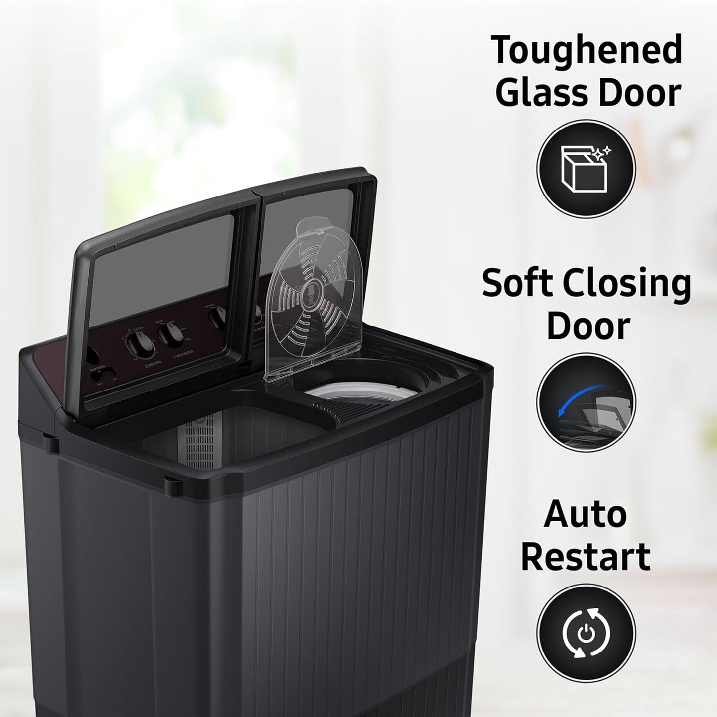 Samsung 9 Kg 5 Star Semi-Automatic Top Load Washing Machine Appliance (WT90B3560RB/TL,DARK GRAY)