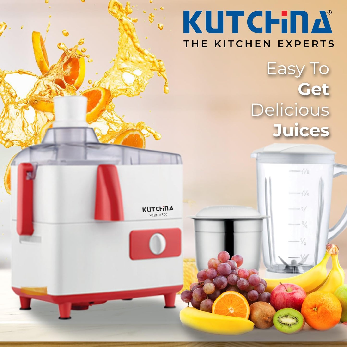 Kutchina Viena 500W Juicer Mixer Grinder – 2 Jars, Centrifugal Juicer