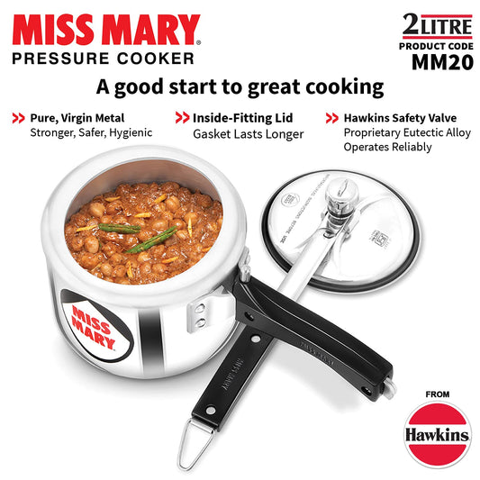 Hawkins Miss Mary 2L Pressure Cooker – Virgin Aluminium, MM20, Ideal for 2–3 Persons