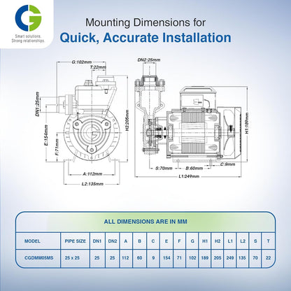 CG- CGDMM05MS miniSERGEANT-II | 0.37kW/0.5 HP | Regenerative Mini Monobloc Pump| Copper Motor | S S Shaft | Forged Brass Impeller | Overload Protection | 8.2 Grade Fastners | 1Yr Warranty