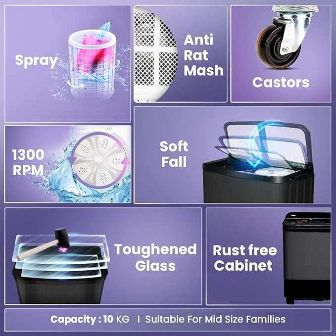 Haier 9 Kg Semi Automatic Washing Machine With Toughened Glass HTW90-178FL