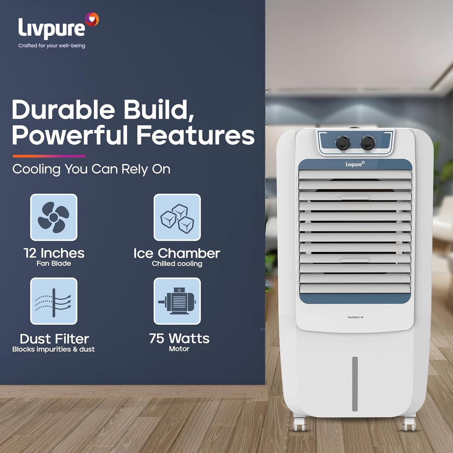 Livpure Coolmist 48L Personal Air Cooler with Honeycomb Cooling Pads
