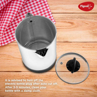 Pigeon Quartz 1.7L Electric Kettle (Model: SAP-14525) – 1500W, Stainless Steel Body, Glass Lid, Auto Shut-Off