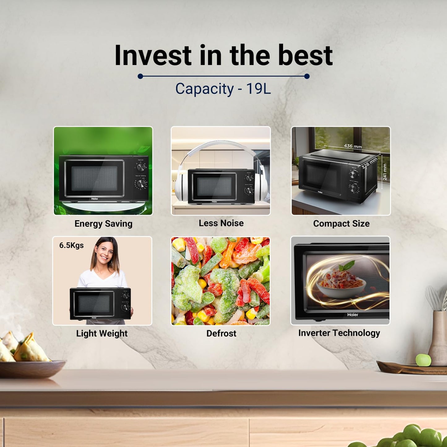 Haier Solo Microwave Oven – 19 Litres (Model: HIL1901MBPB)