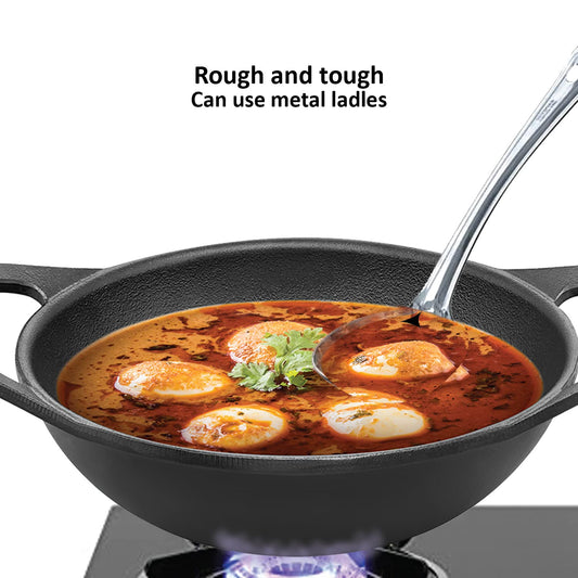 Hawkins Futura Cast Iron Kadhai with Glass Lid (2 L)