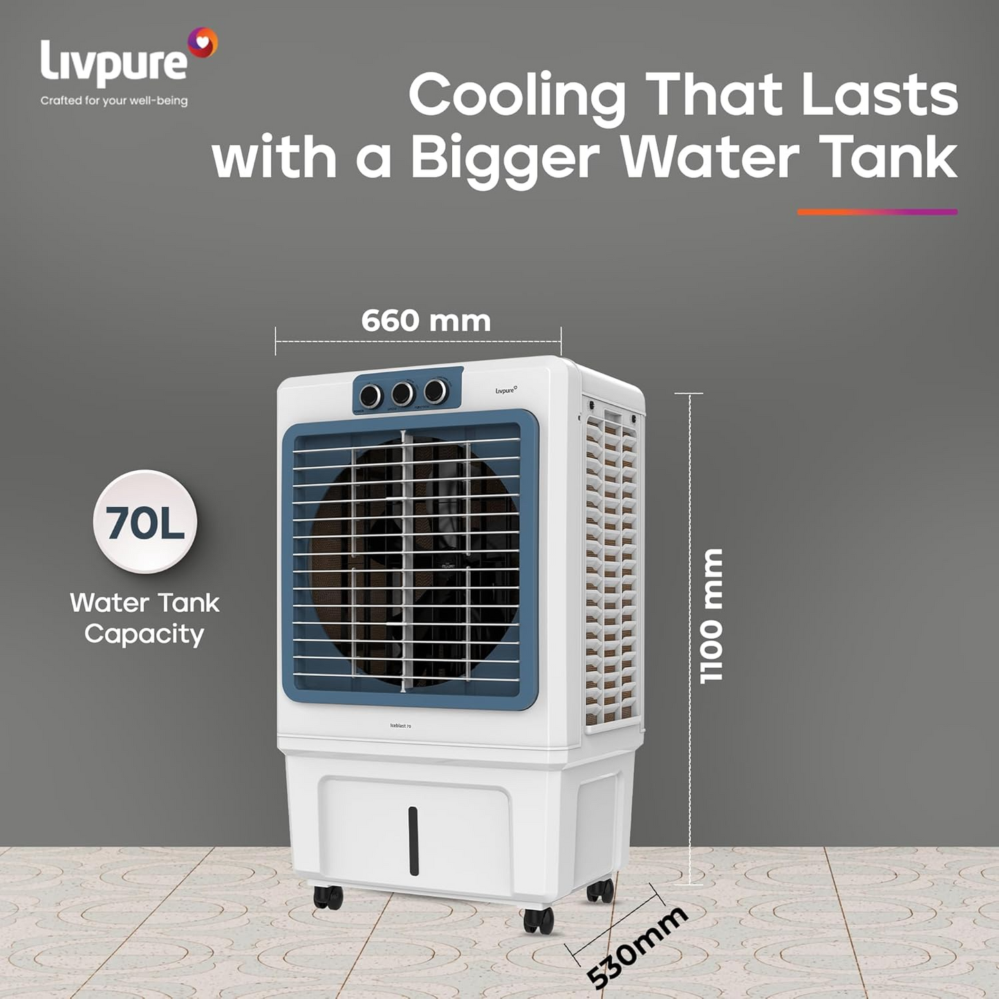 Livpure Ice Blast 70L Desert Air Cooler with 5500 CMH Air Delivery