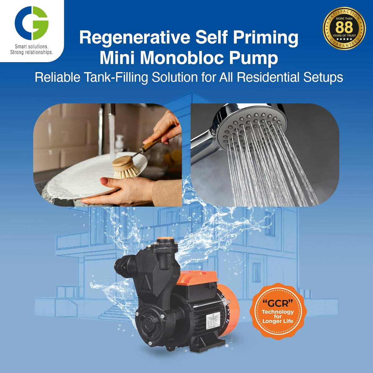CG-CGDMM10ML | miniMARSHAL-I 0.75kW/1.0 HP | Regenerative Mini Monobloc Pump | Anti-Jam SS Insert | Rust Resistant | Copper Motor | S S Shaft | Overload Protection | PDC Motor Body | 2Yr Warranty