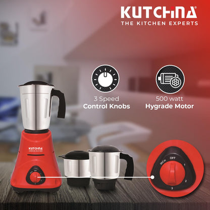 Kutchina Omega DLX 500W Mixer Grinder – 3 Stainless Steel Jars, Hygrade Motor