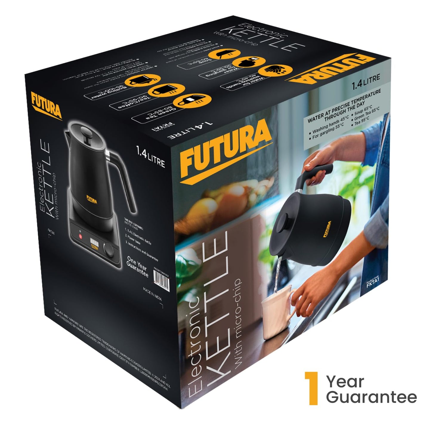 Hawkins Futura FKTA1 1.4L Smart Electric Kettle – 1200W, Stainless Steel