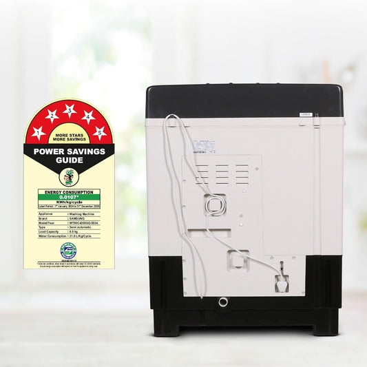 Samsung 8 kg, 5 star, Semi-Automatic Top Load Washing Machine (WT80C4200GG/TL, Air Turbo Drying, Light Gray, 5 Year Warranty on Wash Motor)