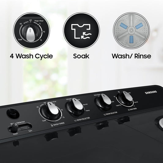 Samsung 8 kg, 5 star, Semi-Automatic Top Load Washing Machine (WT80C4200GG/TL, Air Turbo Drying, Light Gray, 5 Year Warranty on Wash Motor)