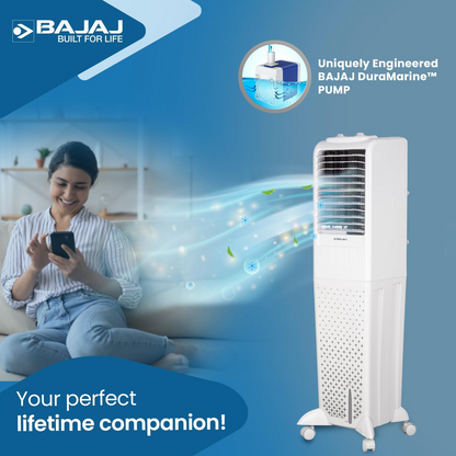 Bajaj TMH50 Tower Air Cooler 50L with Honeycomb Cooling Pads & 30 Ft Air Throw