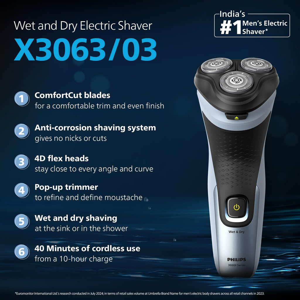 Philips 3000X Series Wet & Dry Electric Shaver (Model X3063/03)