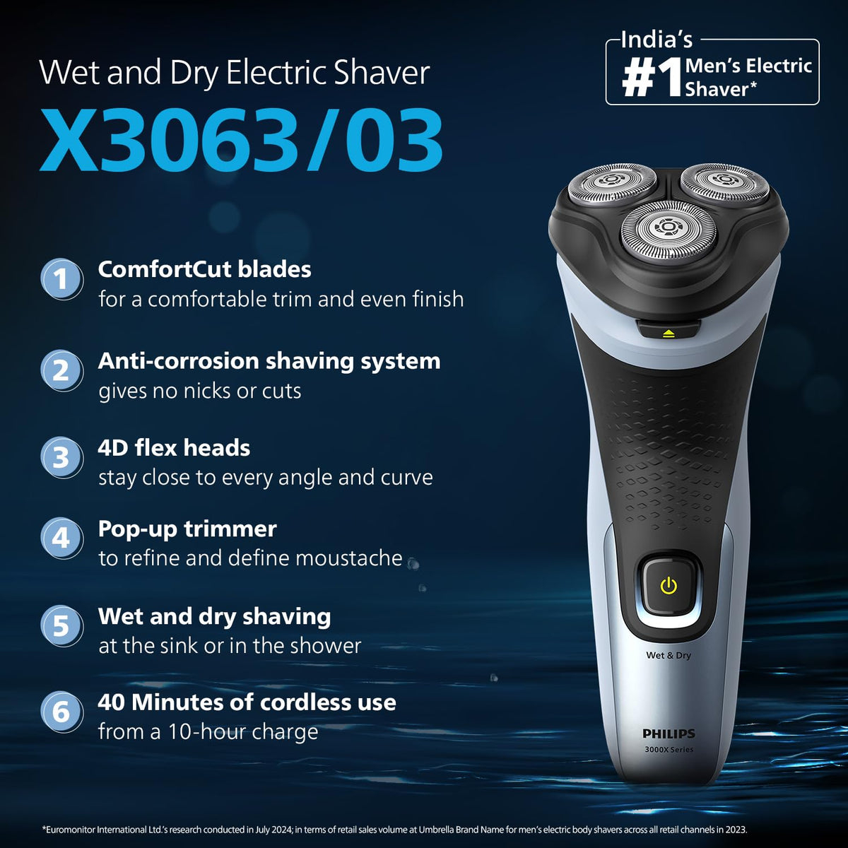 Philips 3000X Series Wet & Dry Electric Shaver (Model X3063/03)