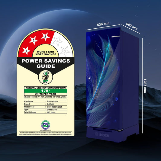 187 L 3 Star Capacity Single Door, Direct Cool Refrigerator with MultiBox, Cool Bottle Zone, XL Dry Storage (CST18B33PI, Pedestal, Blue Feather)