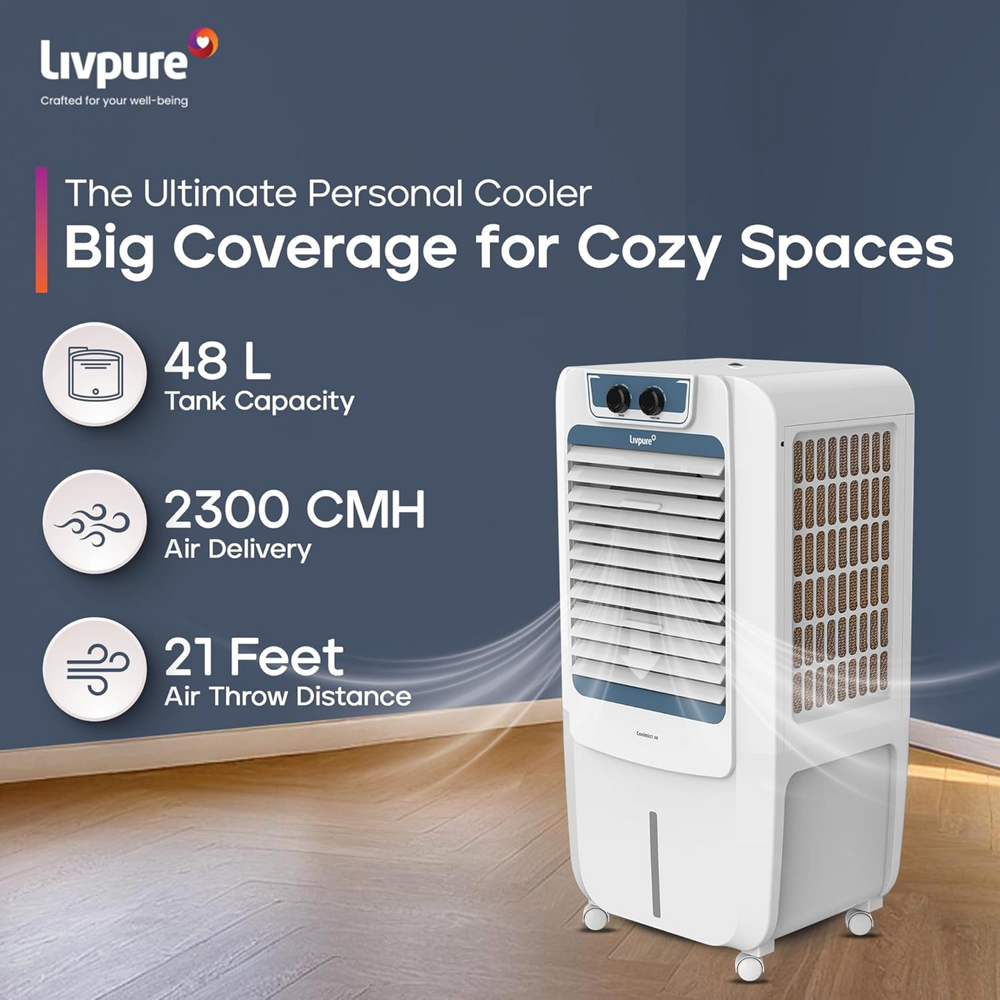 Livpure Coolmist 48L Personal Air Cooler with Honeycomb Cooling Pads