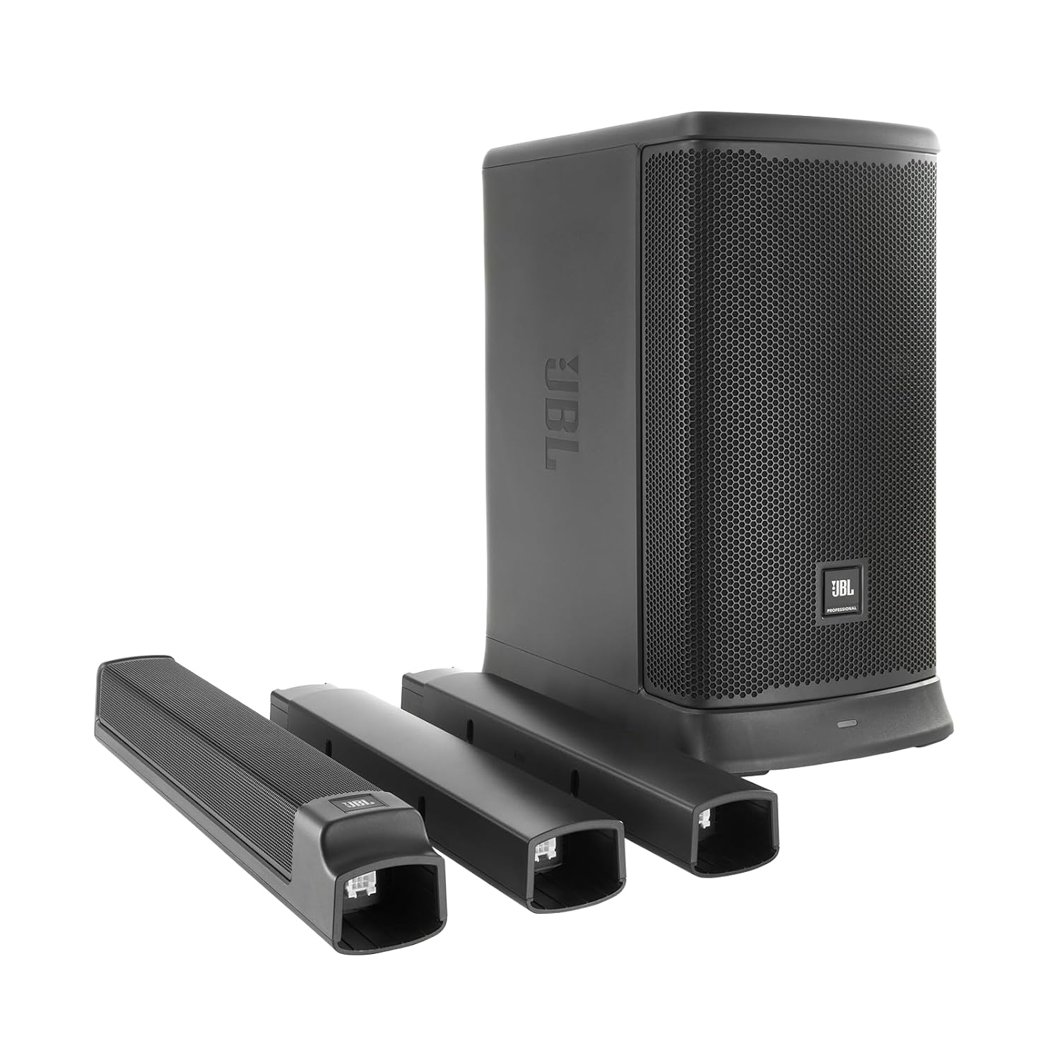 Black JBL speaker system on a white background