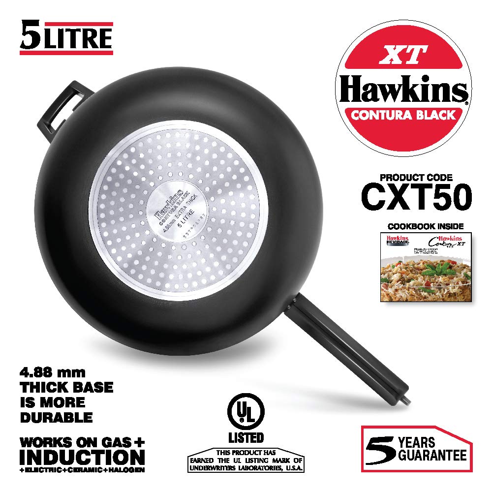 Hawkins Contura Black XT 5L Pressure Cooker – Hard Anodized, Induction-Compatible, Inner Lid Design