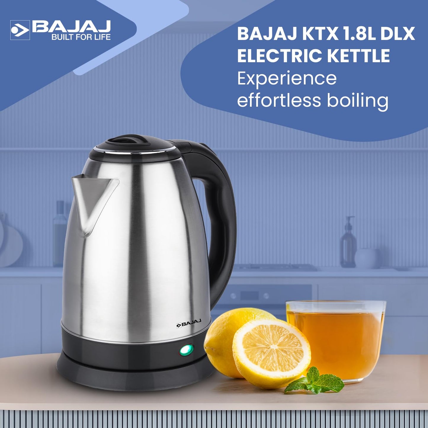 Bajaj KTX 1.8L DLX Electric Kettle – Stainless Steel, 1350W (Model 670107)