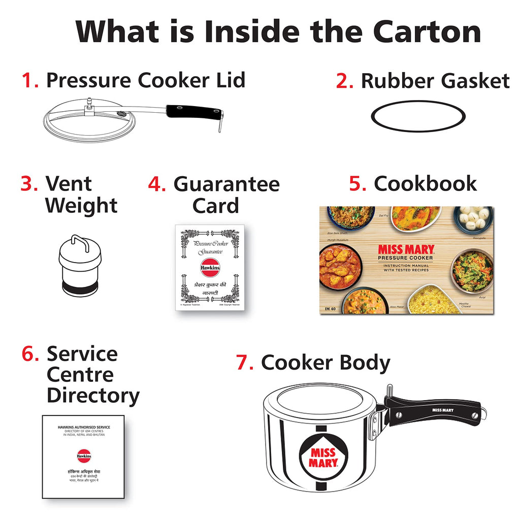Hawkins Miss Mary 2L Pressure Cooker – Virgin Aluminium, MM20, Ideal for 2–3 Persons