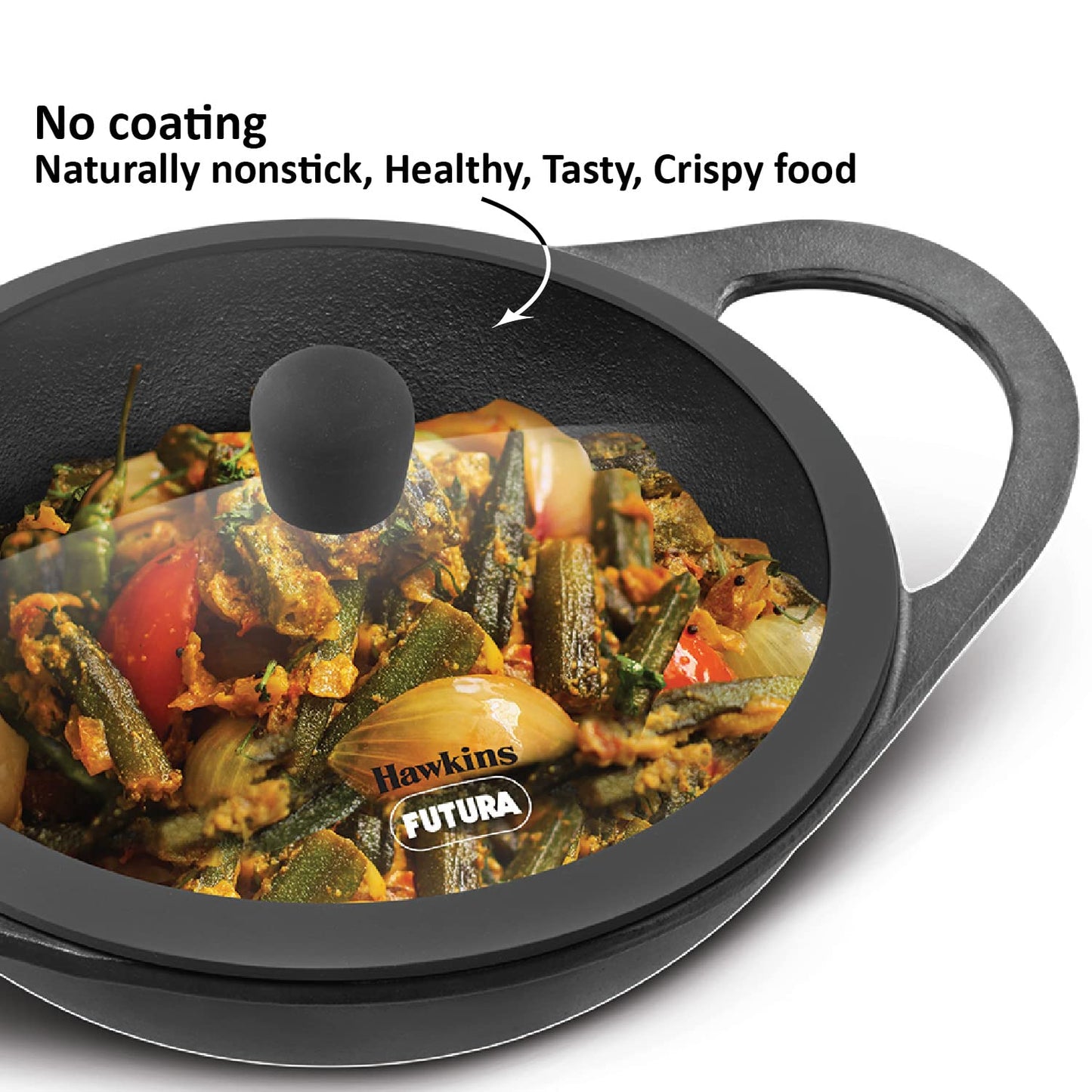 Hawkins Futura Cast Iron Kadhai with Glass Lid (2 L)
